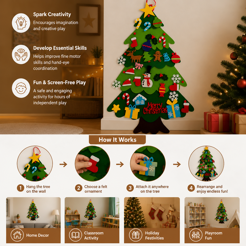 Kids’ DIY Felt Christmas Tree with Decorative Ornaments