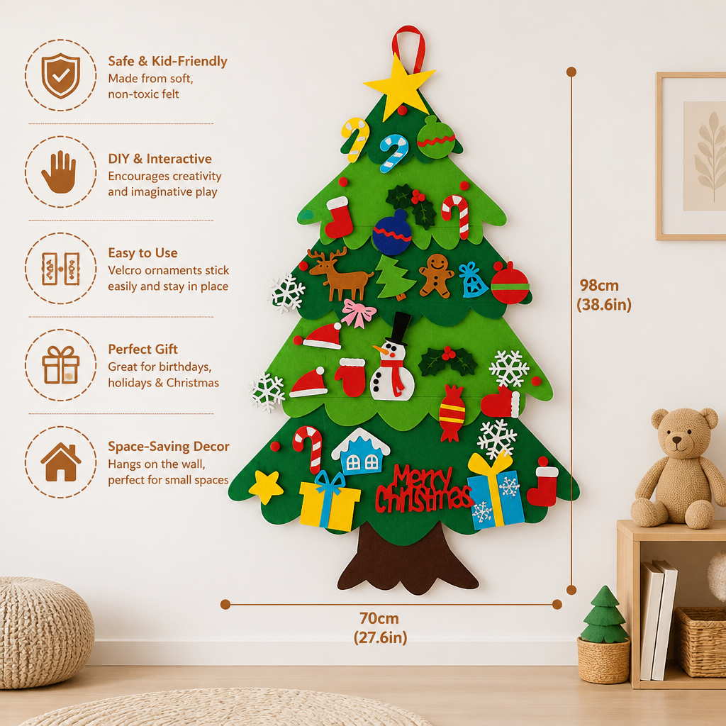 Kids’ DIY Felt Christmas Tree with Decorative Ornaments