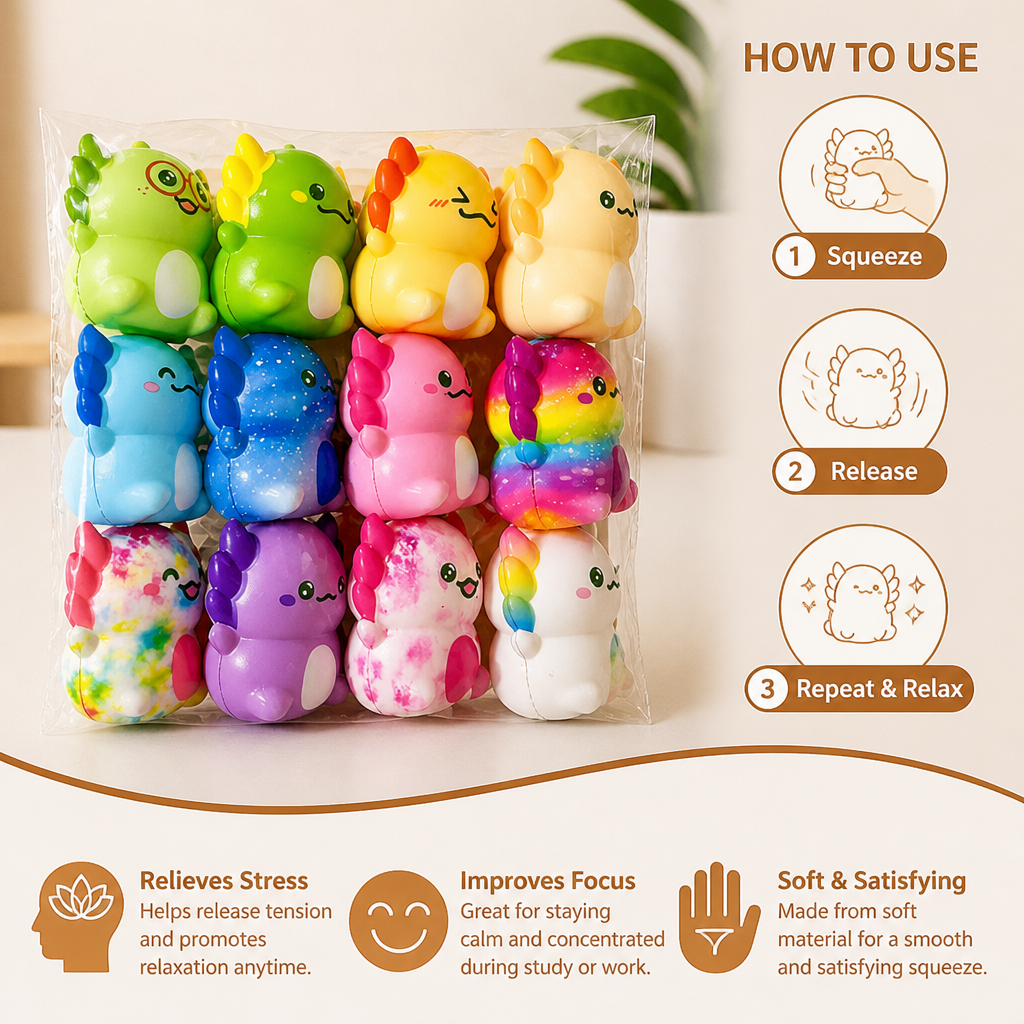 24-Pack Soft Axolotl Squishy Stress Relief Toys