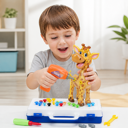 Safari Animal Building Block Set with Electric Toy Drill for Kids