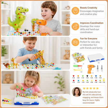 Safari Animal Building Block Set with Electric Toy Drill for Kids