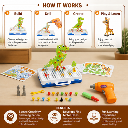 Safari Animal Building Block Set with Electric Toy Drill for Kids