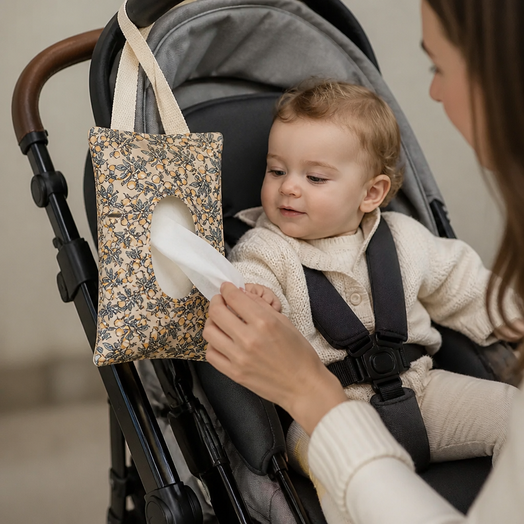 Hanging Tissue Holder for Strollers, Cribs & Cars