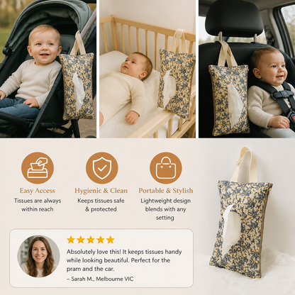 Hanging Tissue Holder for Strollers, Cribs & Cars