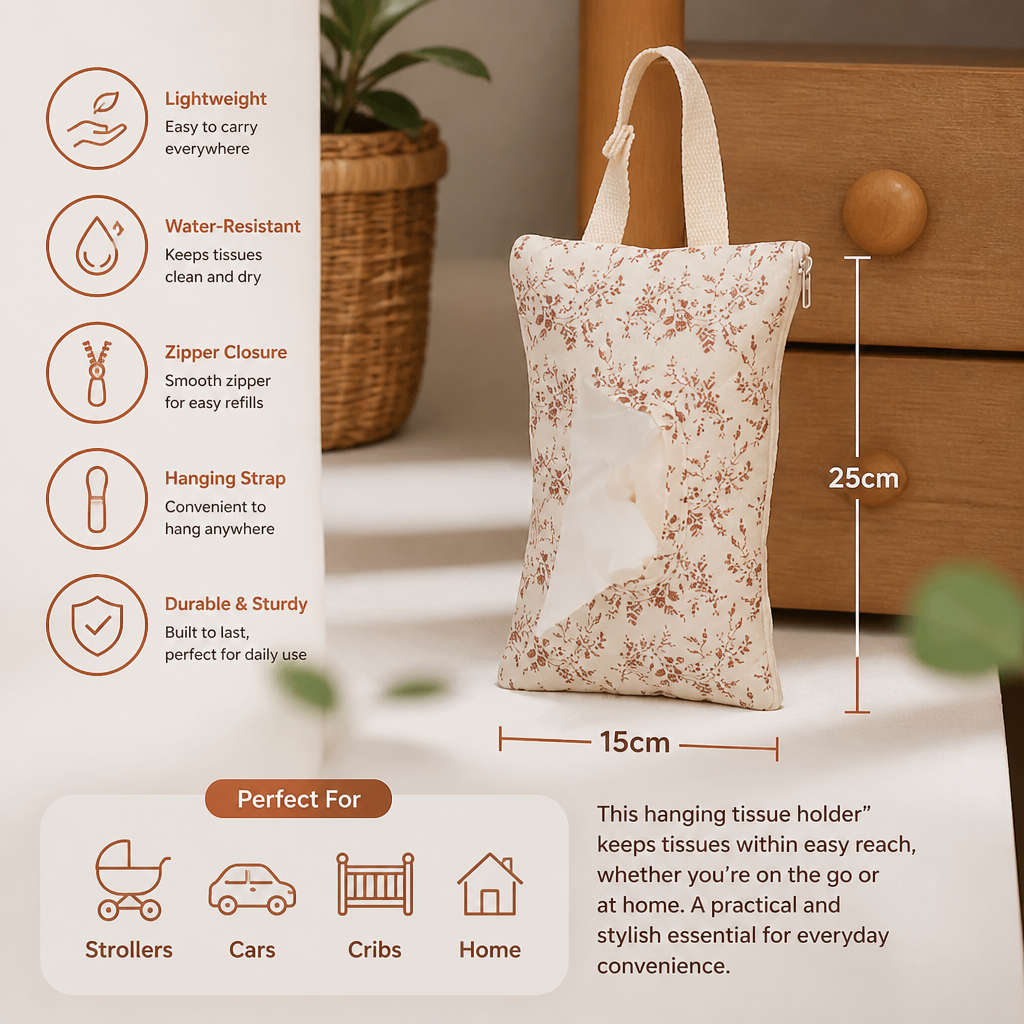 Hanging Tissue Holder for Strollers, Cribs & Cars