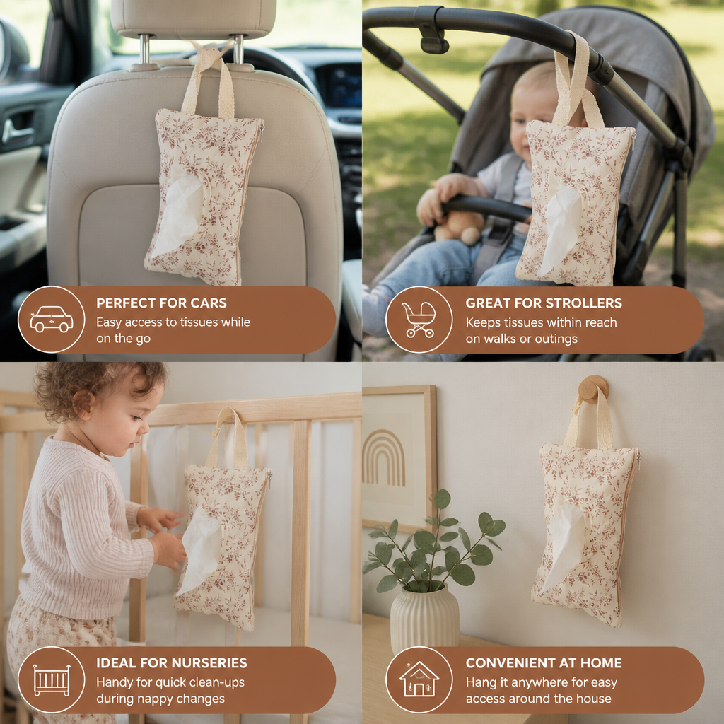 Hanging Tissue Holder for Strollers, Cribs & Cars