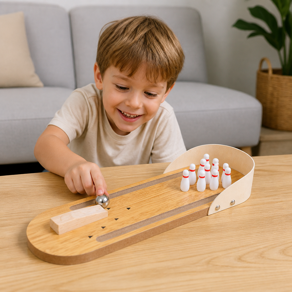 Wooden Mini Bowling Game – Portable Desktop Bowling Set for Kids