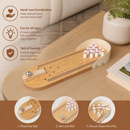 Wooden Mini Bowling Game – Portable Desktop Bowling Set for Kids