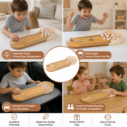 Wooden Mini Bowling Game – Portable Desktop Bowling Set for Kids