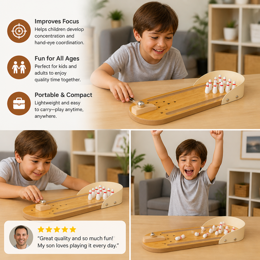 Wooden Mini Bowling Game – Portable Desktop Bowling Set for Kids