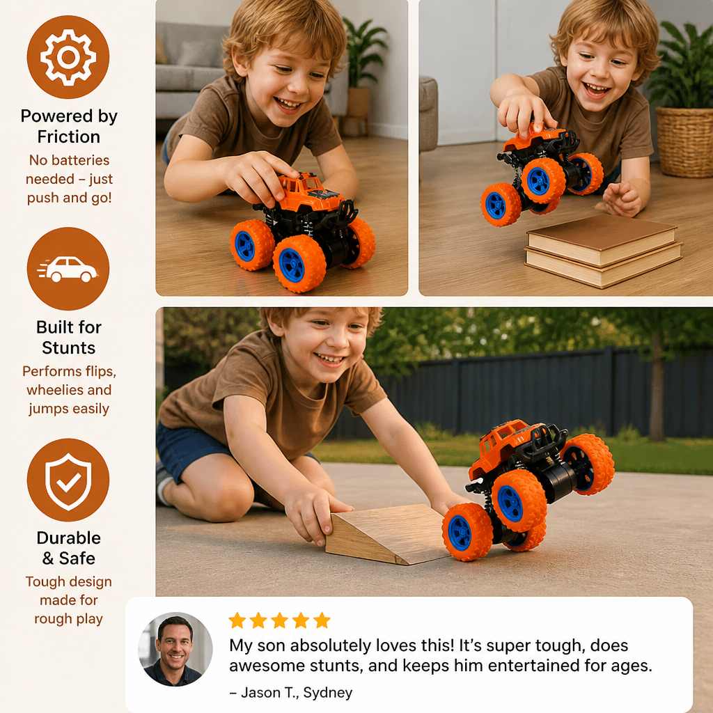 Friction-Powered Monster Truck Stunt Car for Kids