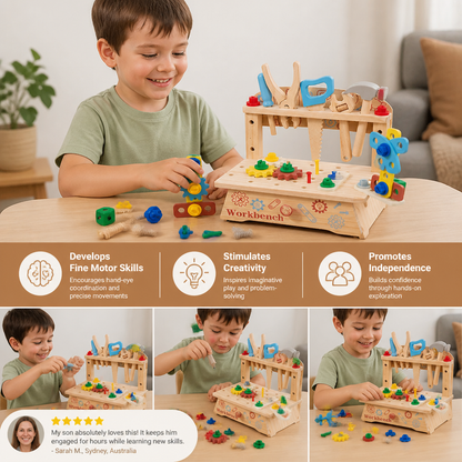 Wooden Kids Workbench & Tool Set – DIY Construction & Fine Motor Skills Learning Toy