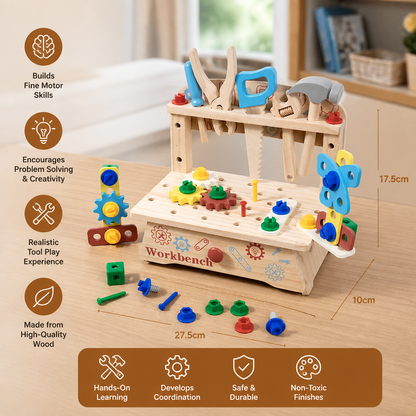 Wooden Kids Workbench & Tool Set – DIY Construction & Fine Motor Skills Learning Toy