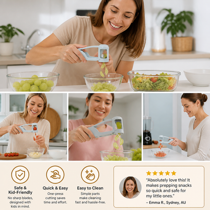 Stainless Steel Grape & Cherry Tomato Cutter – Safe One-Press Quarter Slicer for Toddlers & Kids