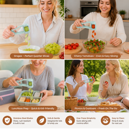 Stainless Steel Grape & Cherry Tomato Cutter – Safe One-Press Quarter Slicer for Toddlers & Kids