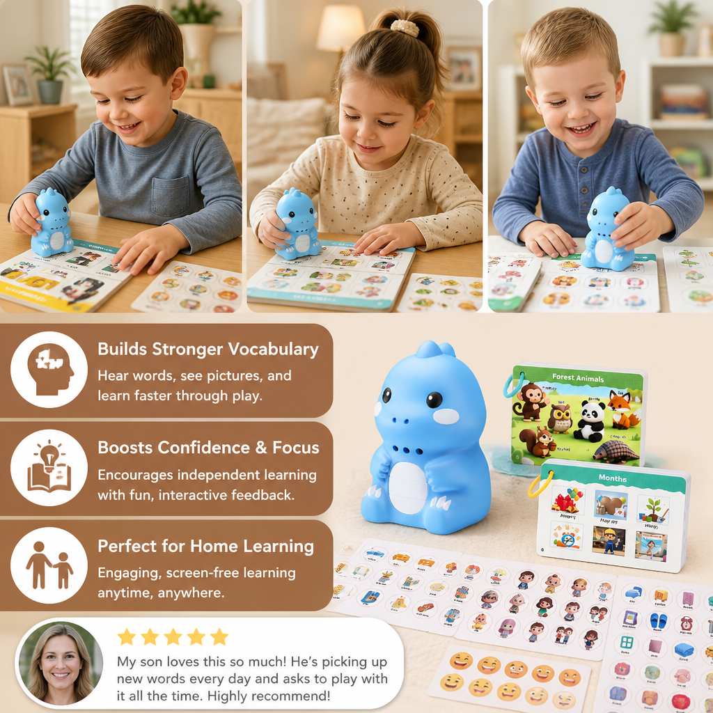 Interactive Dinosaur Talking Flash Cards & Stickers – Montessori Phonics & Sight Words Learning Set
