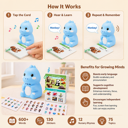 Interactive Dinosaur Talking Flash Cards & Stickers – Montessori Phonics & Sight Words Learning Set