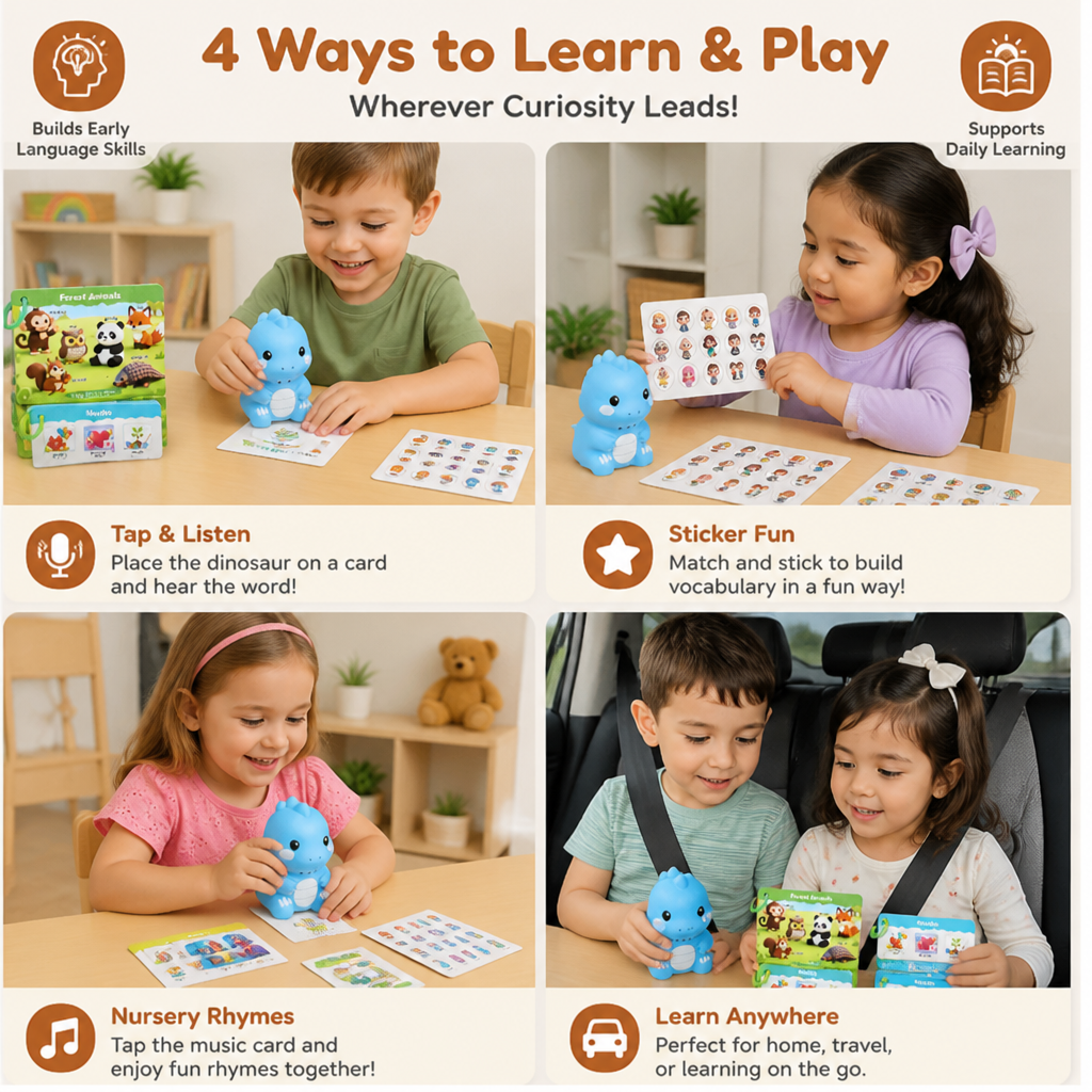 Interactive Dinosaur Talking Flash Cards & Stickers – Montessori Phonics & Sight Words Learning Set