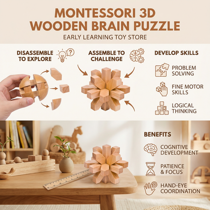 Montessori 3D Wooden Brain Puzzle - Early Learning Toy