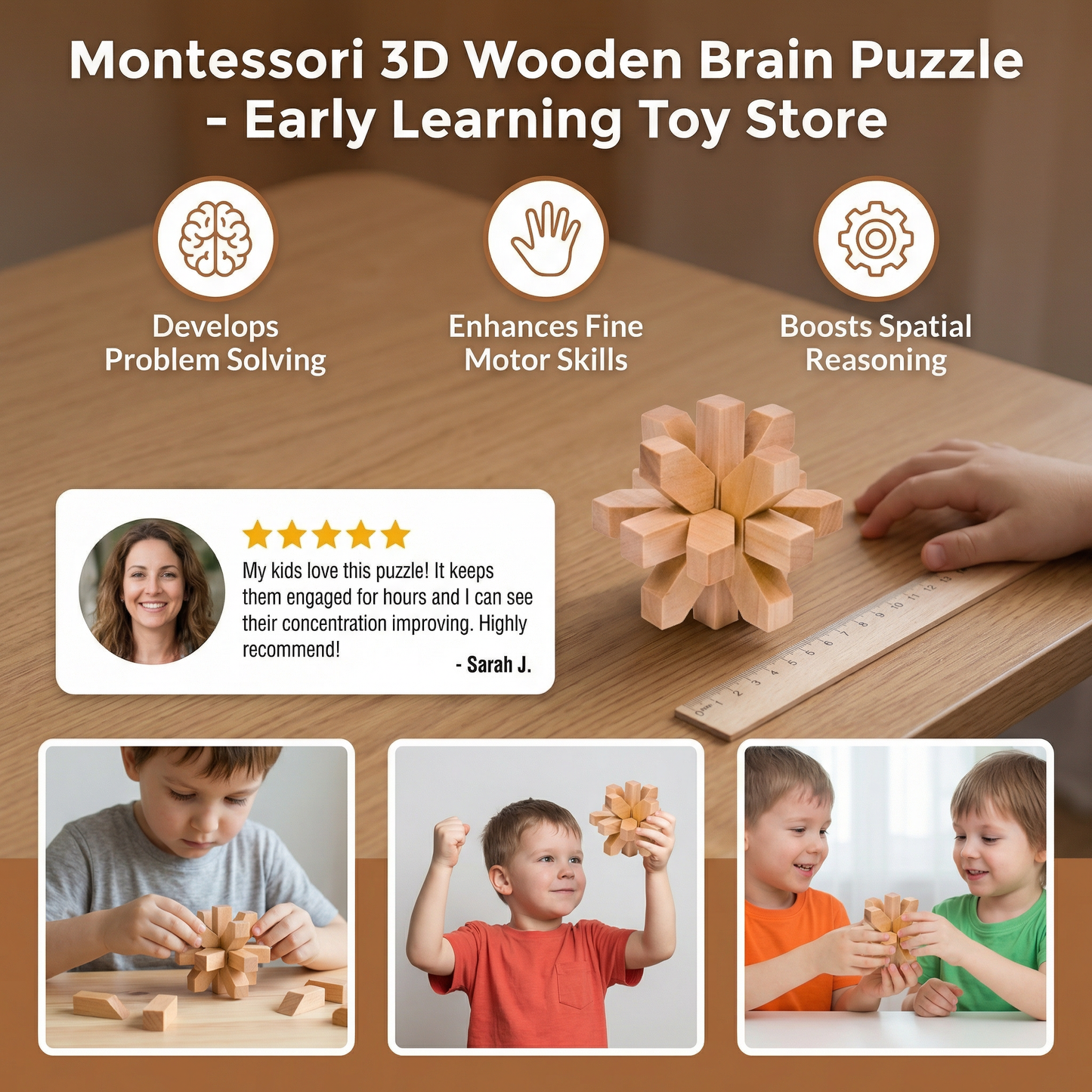 Montessori 3D Wooden Brain Puzzle - Early Learning Toy