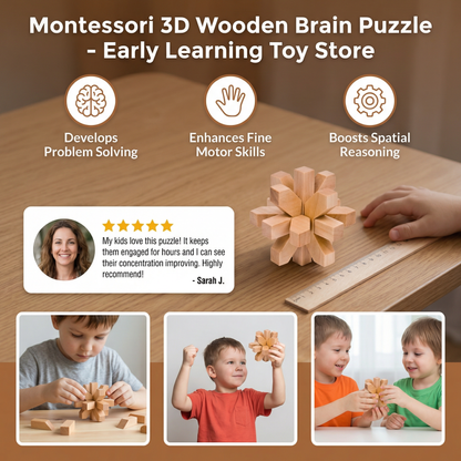 Montessori 3D Wooden Brain Puzzle - Early Learning Toy