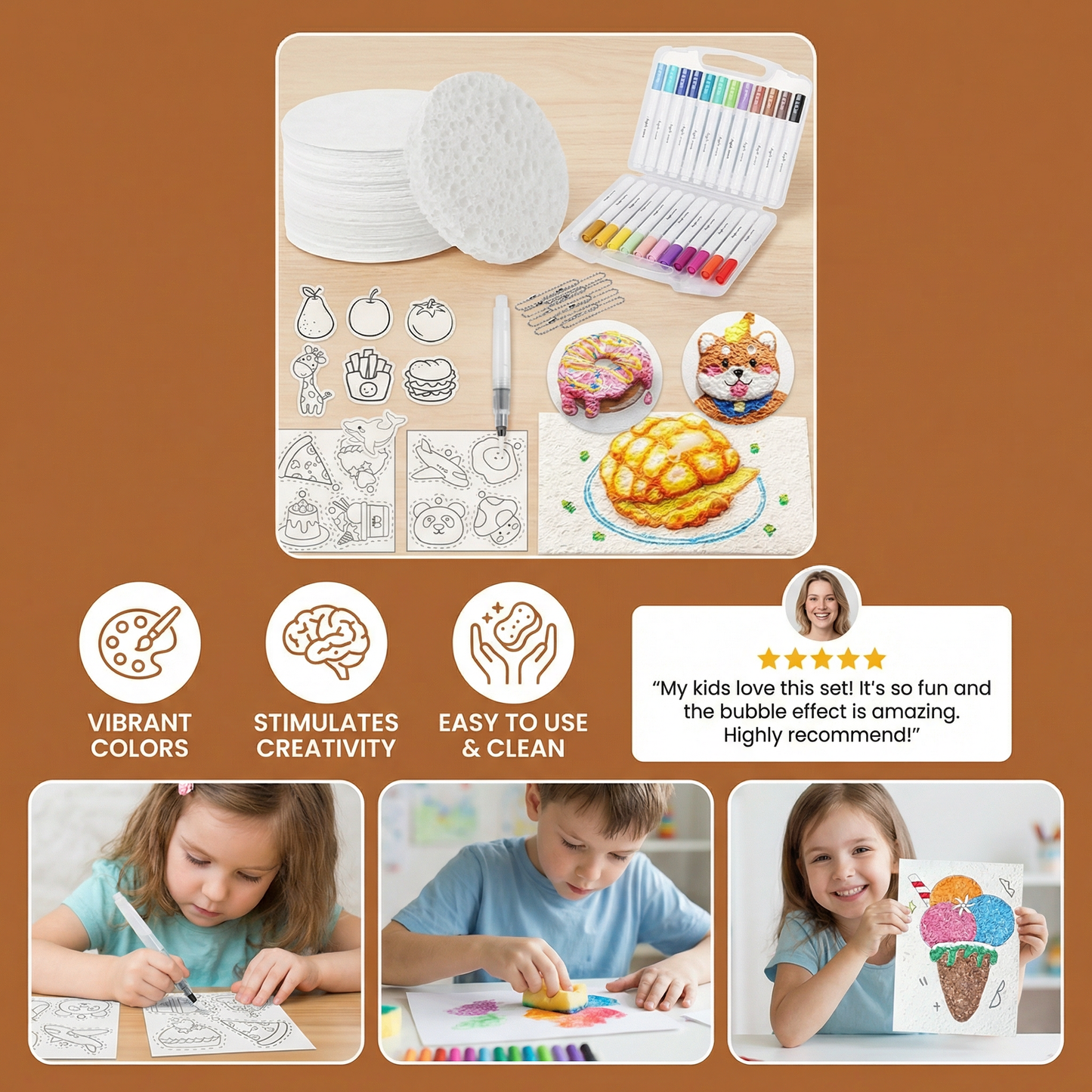 Creative Sponge Painting Art Set for Kids – DIY Bubble Effect Craft Kit