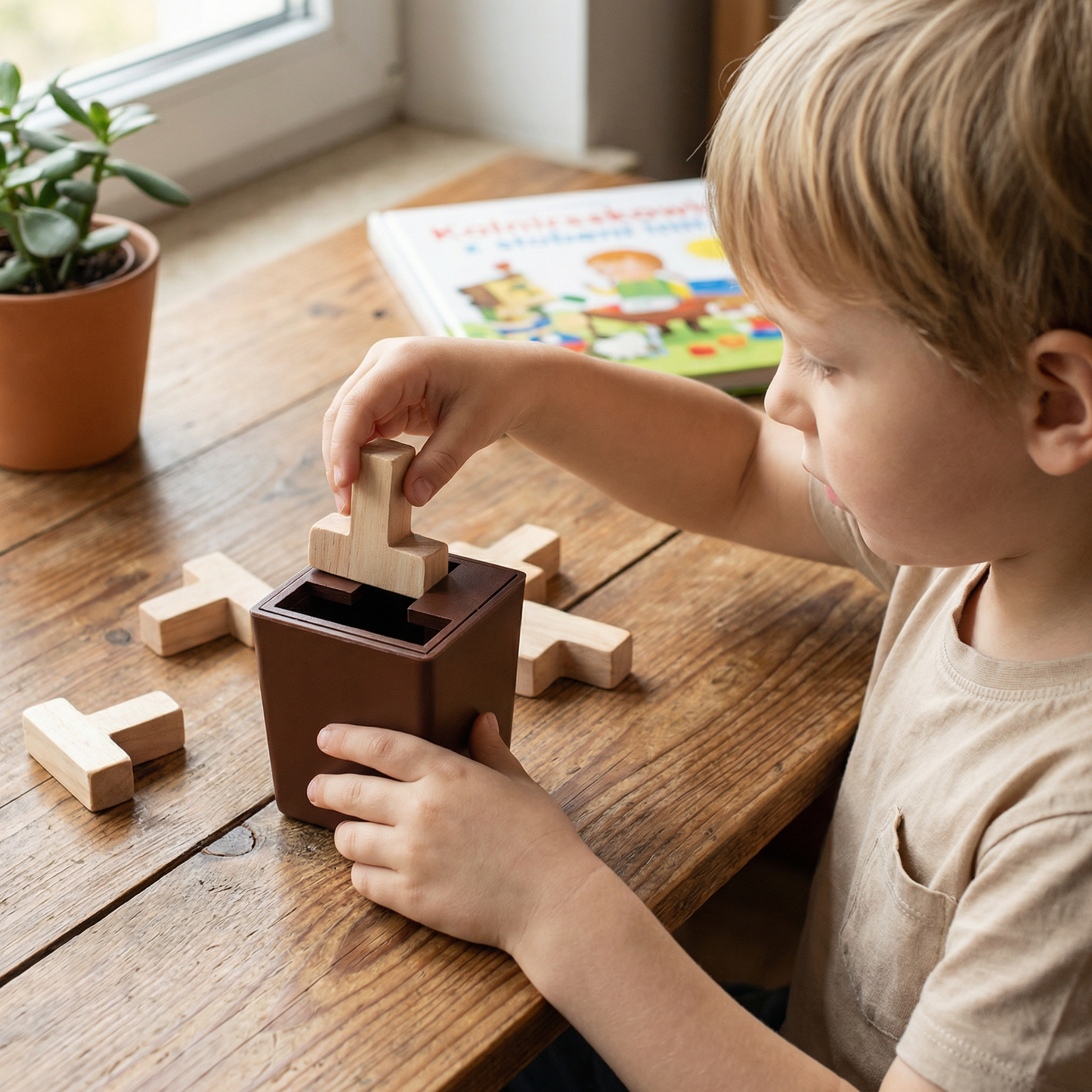 3D Wooden Logic Puzzle & Shape Challenge