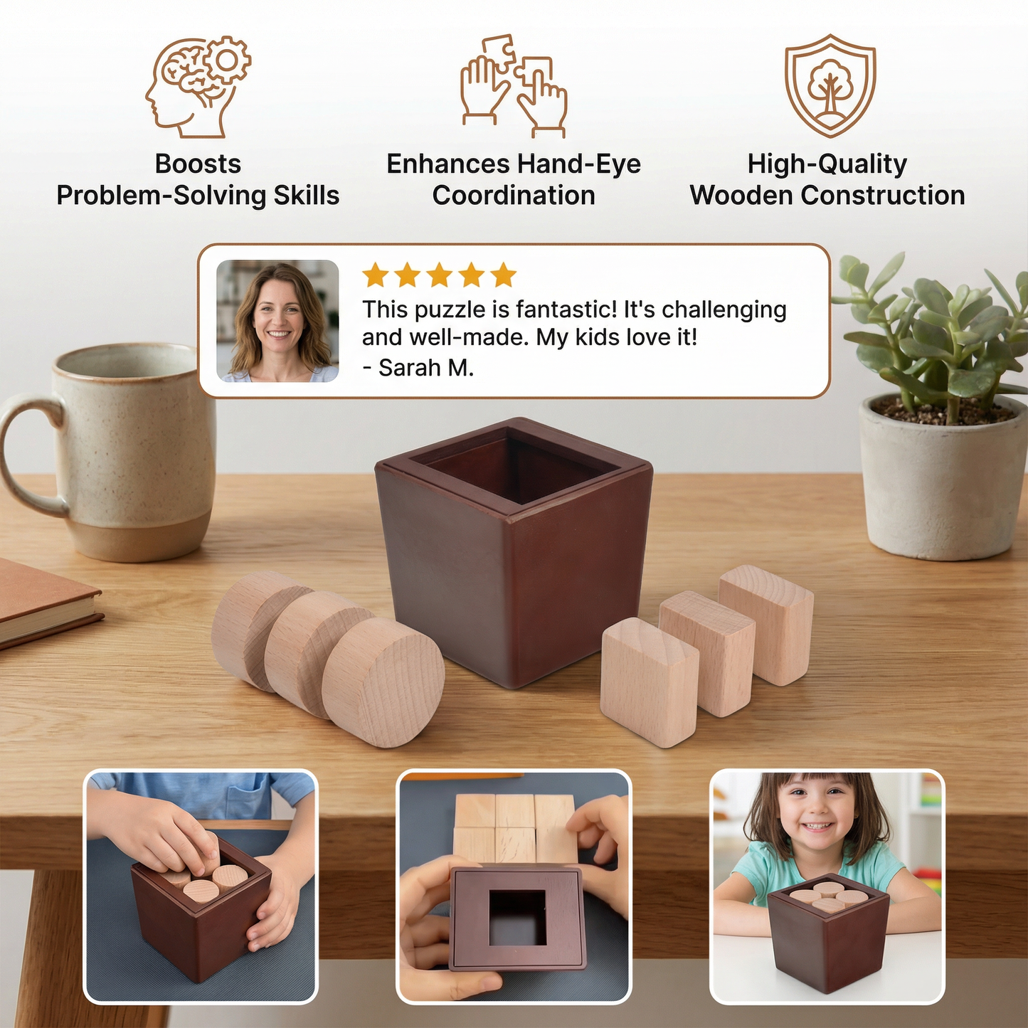 3D Wooden Logic Puzzle & Shape Challenge