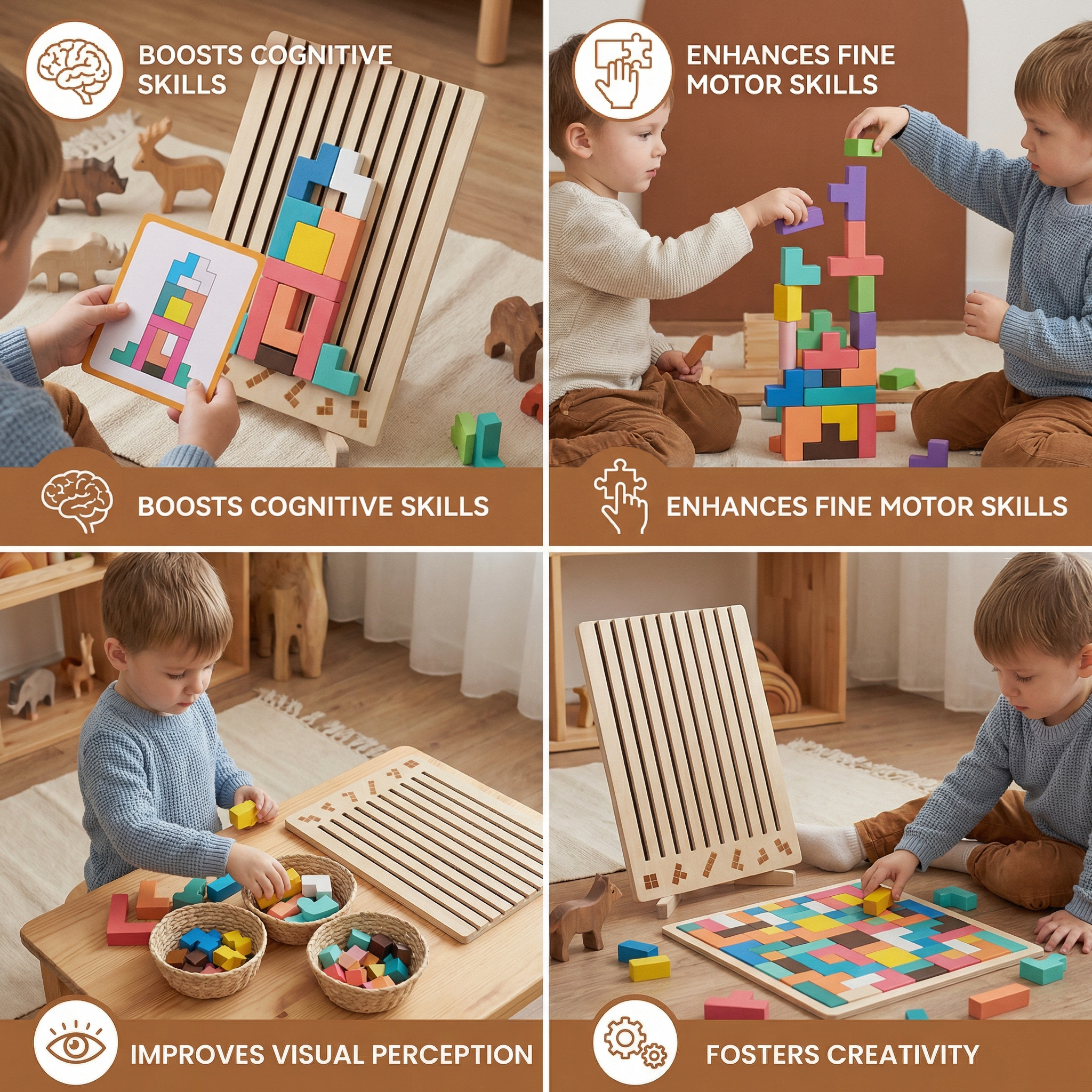 Wooden Shape Sorting Blocks for Early Learning