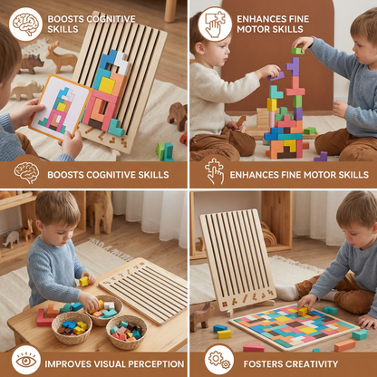 Montessori wooden blocks and shapes game