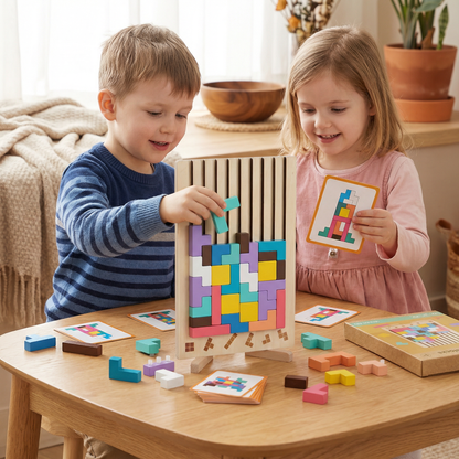 Montessori wooden blocks and shapes game