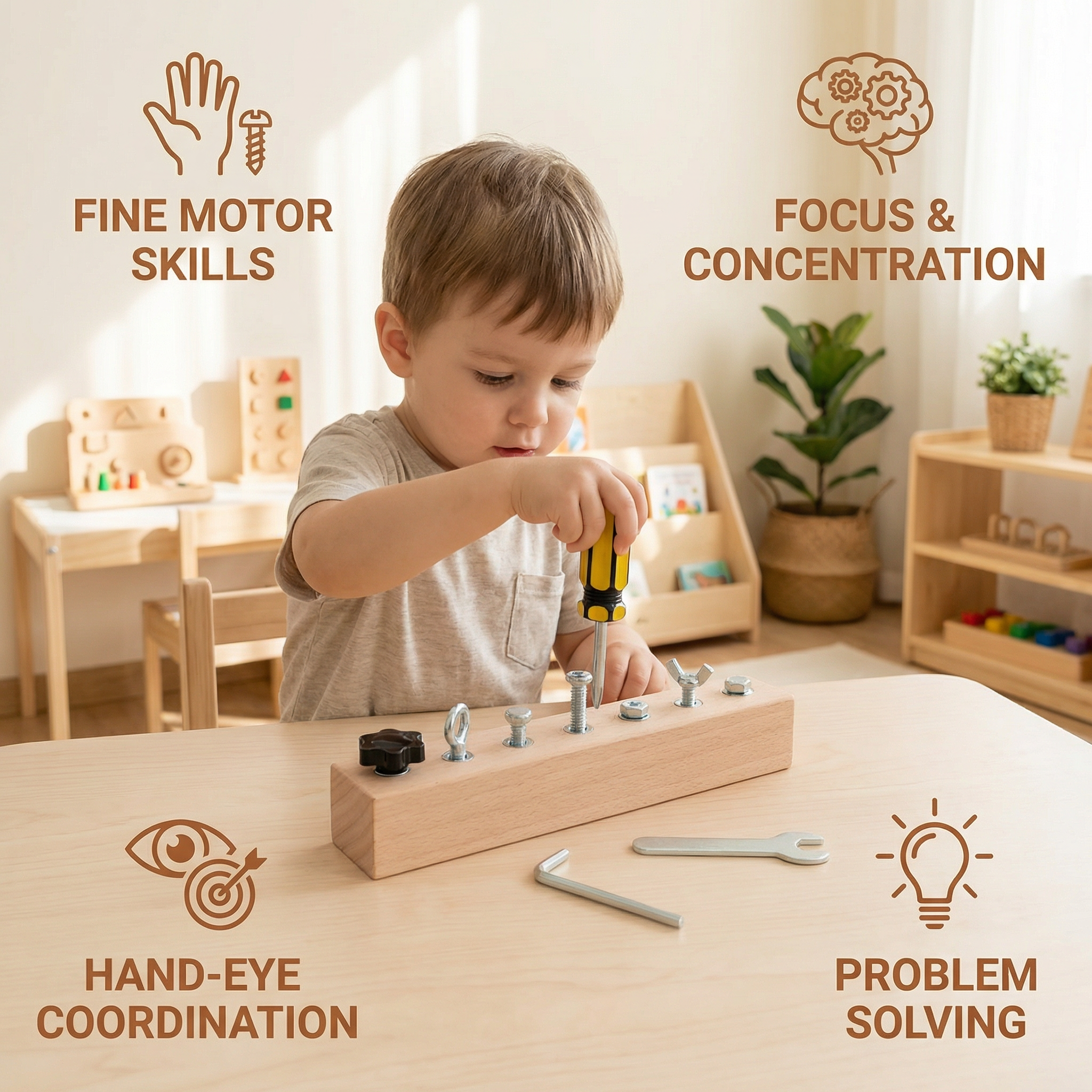 Montessori Wooden Screw and Nut Toy for Fine Motor Skill Practice