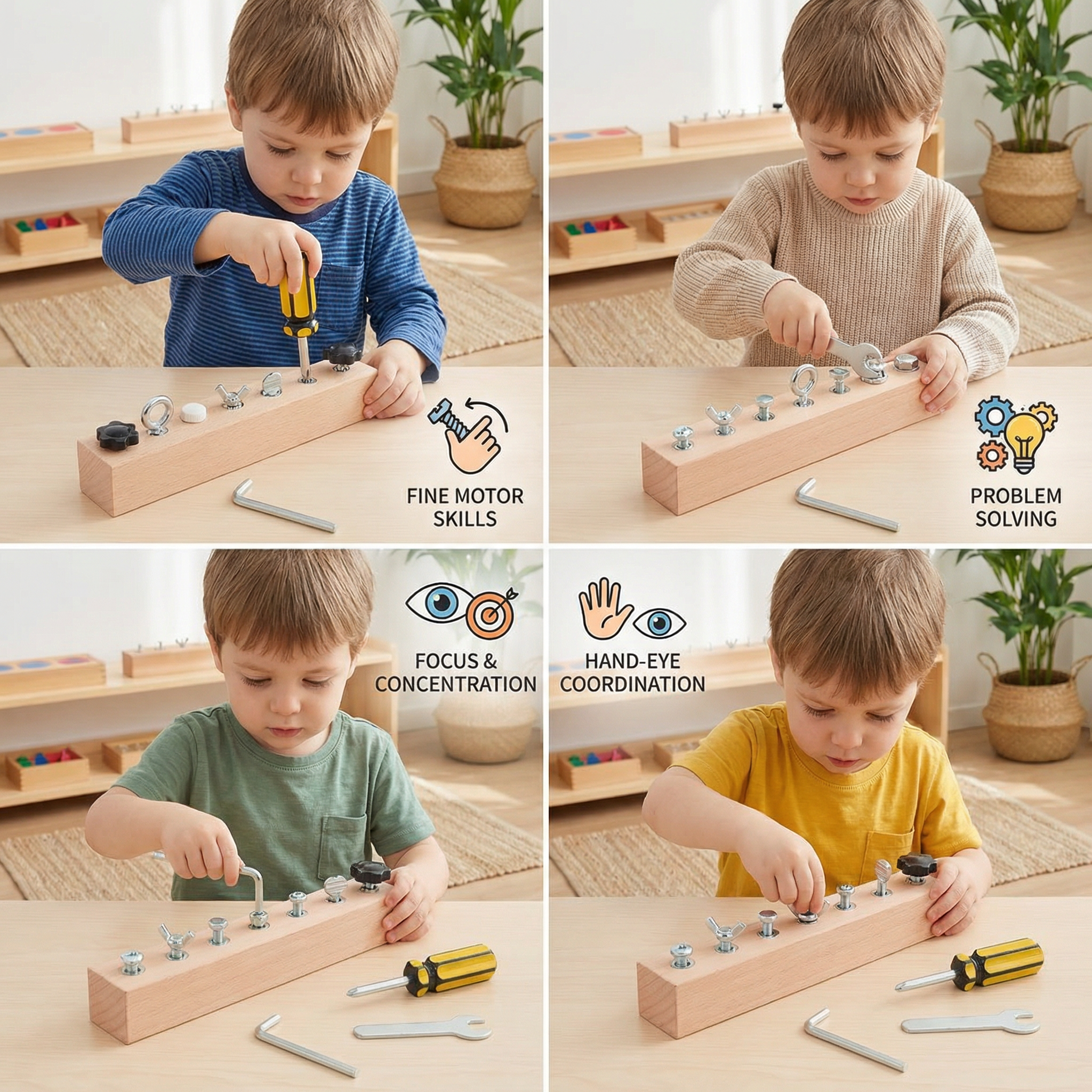 Montessori Wooden Screw and Nut Toy for Fine Motor Skill Practice
