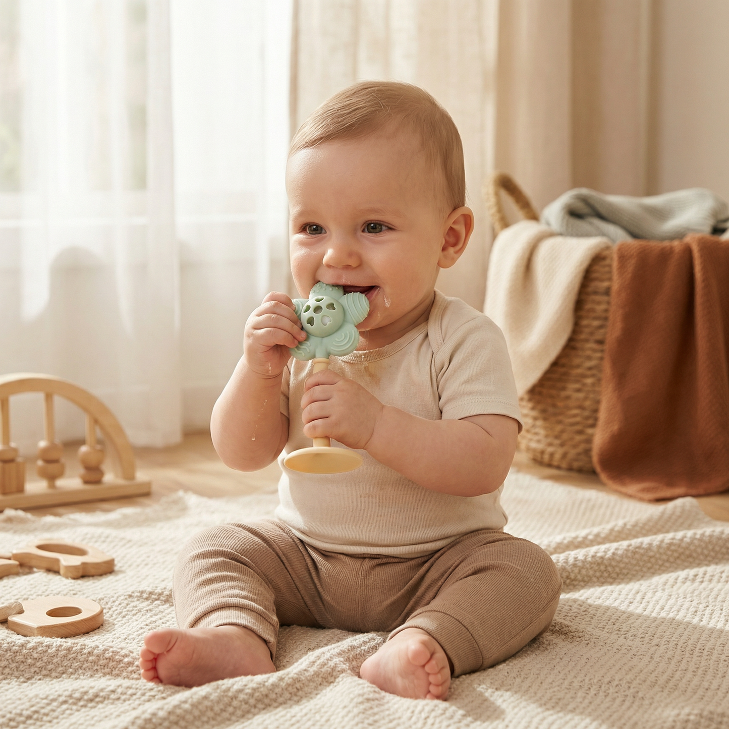 Flower Silicone Teether & Rattle – Gentle BPA-Free Teething Toy for Babies