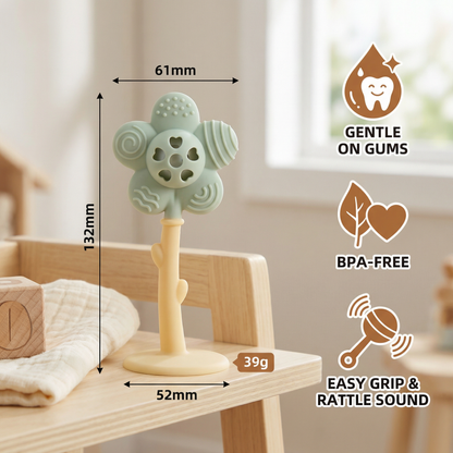 Flower Silicone Teether & Rattle – Gentle BPA-Free Teething Toy for Babies