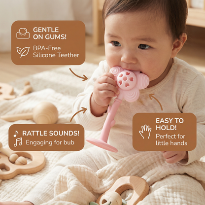 Flower Silicone Teether & Rattle – Gentle BPA-Free Teething Toy for Babies
