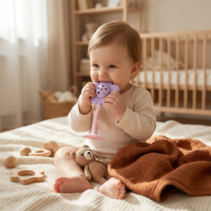 Flower Silicone Teether & Rattle – Gentle BPA-Free Teething Toy for Babies