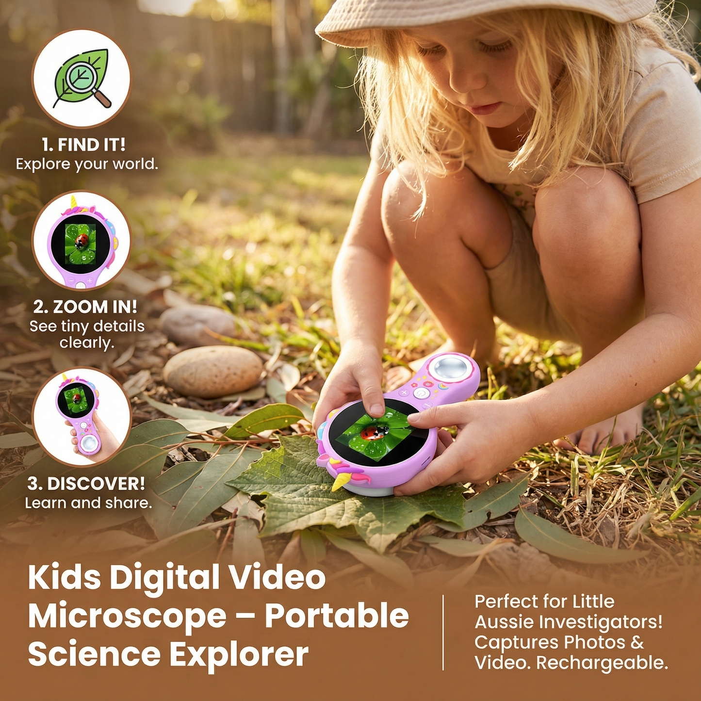 Kids Digital Video Microscope with Screen – Portable Science Explorer for Little Investigators