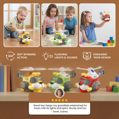 Funny Tiger Airplane Toy – 360° Rotating Kids Toy with Lights & Sound