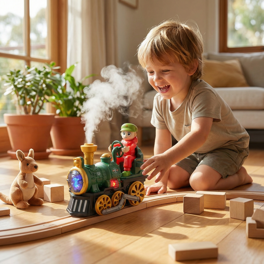 Cute Steam Train Toy with Lights, Music & Realistic Steam Effect