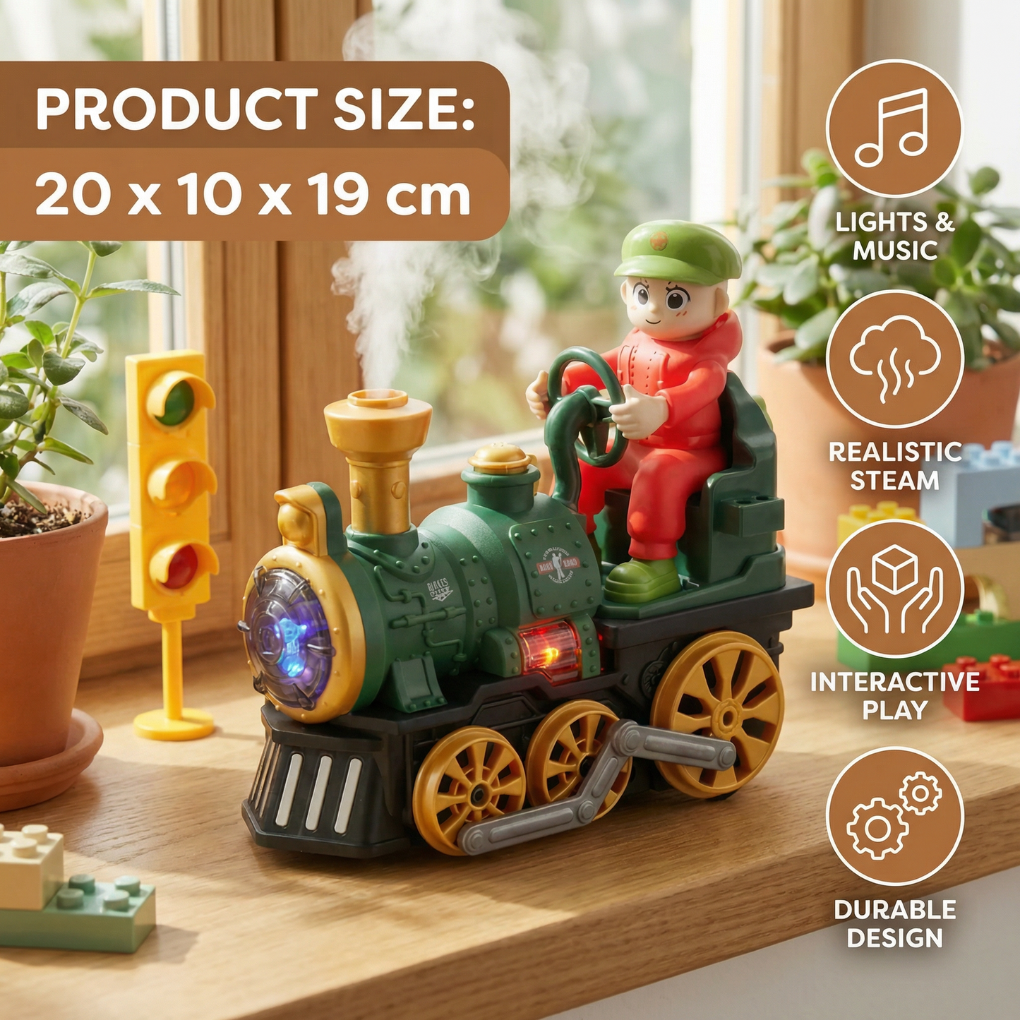 Cute Steam Train Toy with Lights, Music & Realistic Steam Effect