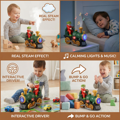 Cute Steam Train Toy with Lights, Music & Realistic Steam Effect