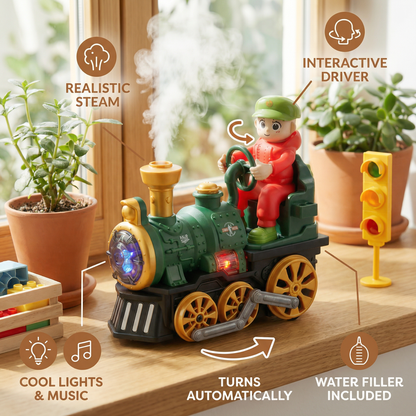 Cute Steam Train Toy with Lights, Music & Realistic Steam Effect