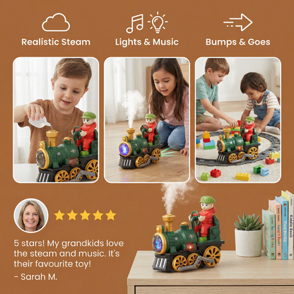 Cute Steam Train Toy with Lights, Music & Realistic Steam Effect