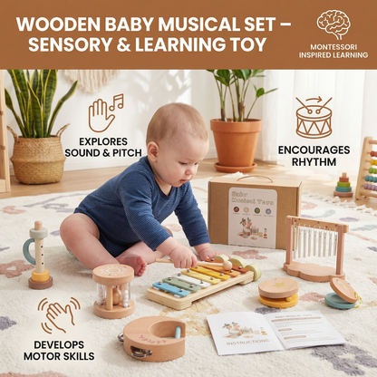 6-Piece Wooden Baby Musical Instrument Set – Sensory Sound & Music Toy