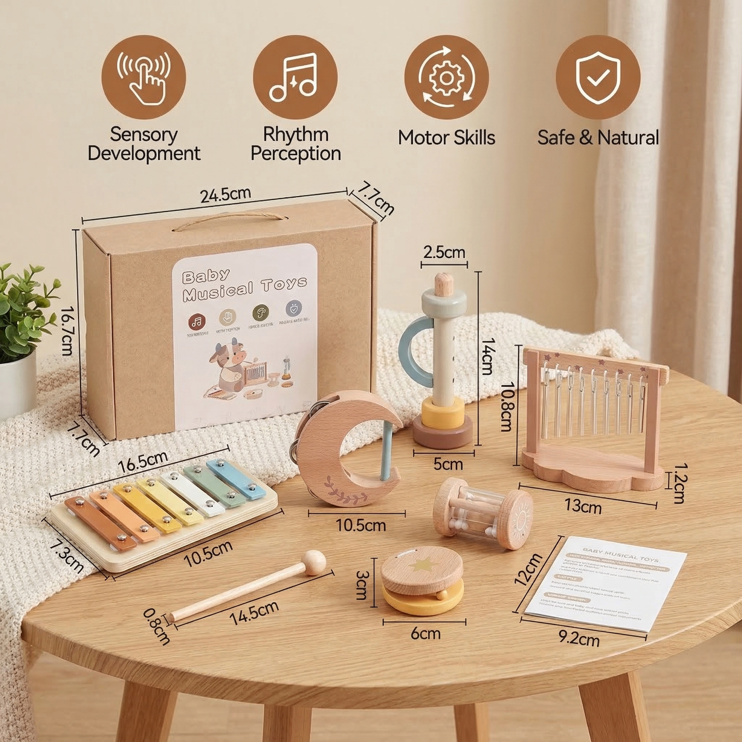 6-Piece Wooden Baby Musical Instrument Set – Sensory Sound & Music Toy
