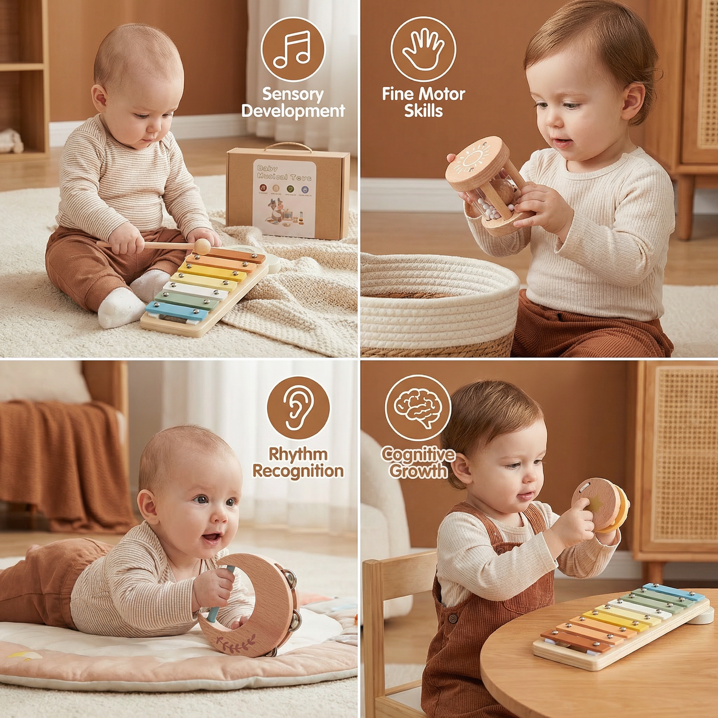6-Piece Wooden Baby Musical Instrument Set – Sensory Sound & Music Toy