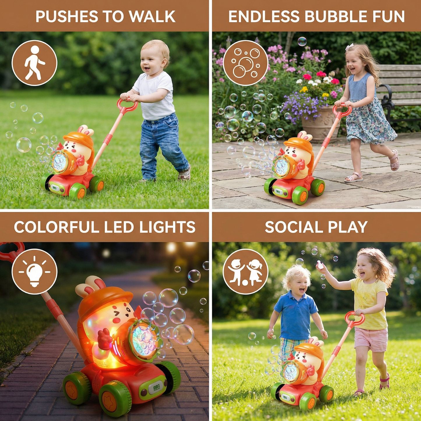Light-Up Bubble Push Toy – Bubble Blowing Walker for Kids
