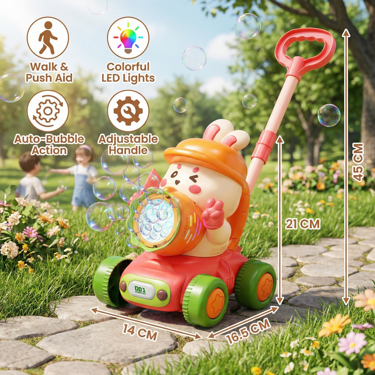 Light-Up Bubble Push Toy – Bubble Blowing Walker for Kids