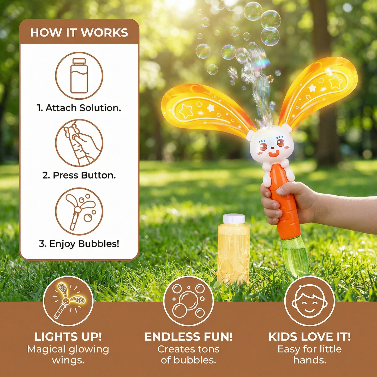 Light-Up Winged Bunny Bubble Maker – Kids Electric Bubble Wand